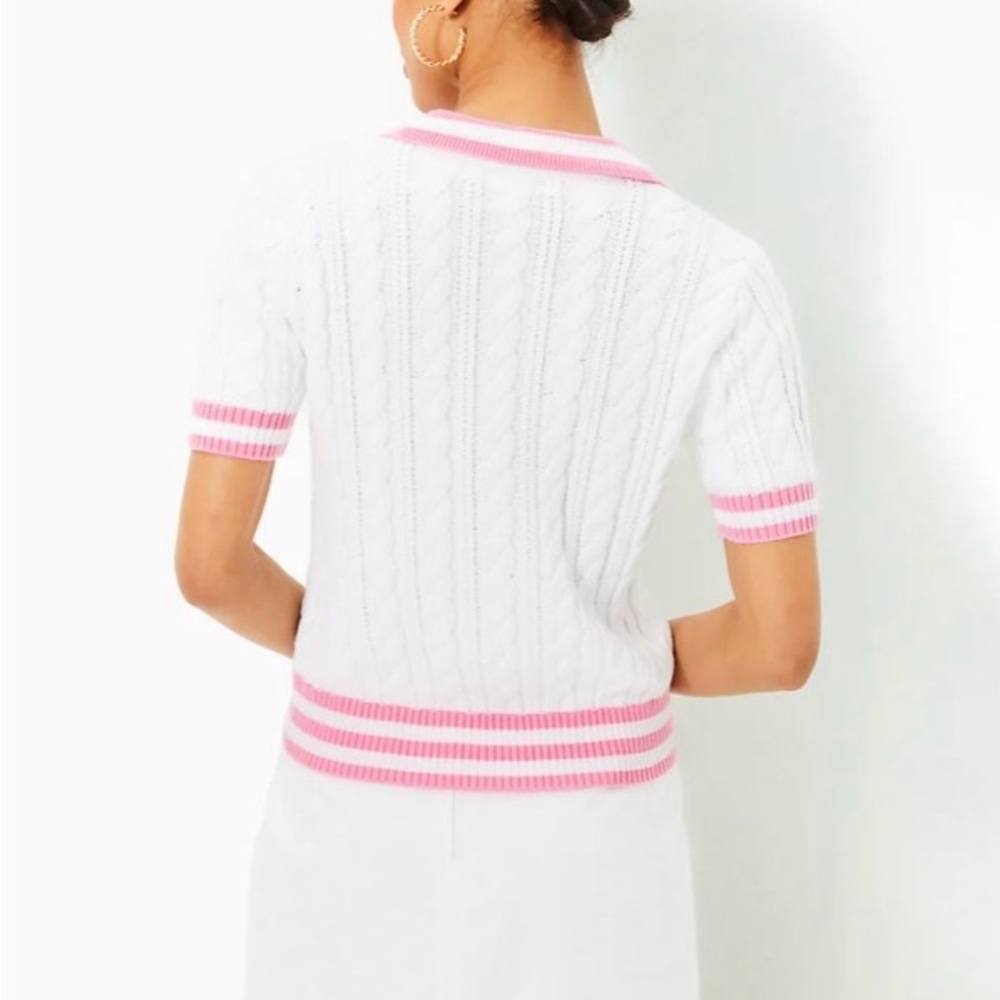 💓🆕Lilly Pulitzer Suzette Short Sleeve Cable Knit Polo Style Sweater, Small💓 - Picture 12 of 12